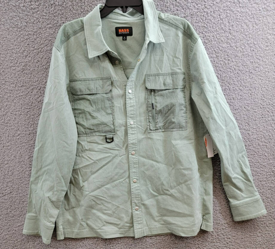 Bass Outdoor Relaxed Fit Solid Worker Shirt Jacket Men's M Lily Pad Snap Closure