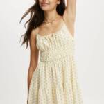 Cotton On Haven Tiered Mini Dress Women's 10 Ditsy Butter Linen Blend Pullover +