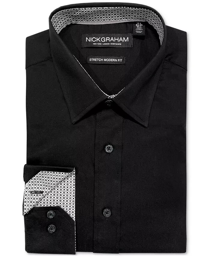 Nick Graham Modern Fit Stretch Poplin Dress Shirt Men's S/R 14.5-15 32-33 Black