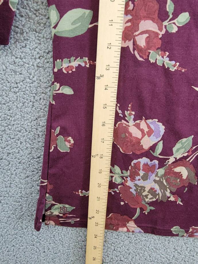 Lauren Ralph Lauren Petite Floral Stretch Boatneck Top Womens PXS Burgundy Multi