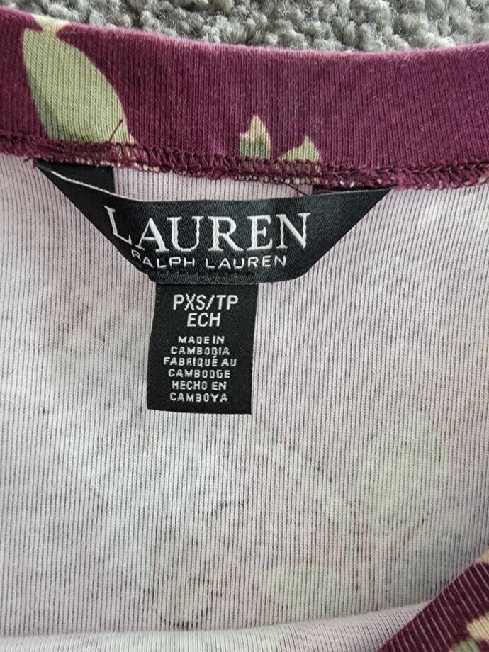 Lauren Ralph Lauren Petite Floral Stretch Boatneck Top Womens PXS Burgundy Multi