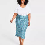 On 34th Trendy Plus Size Garden Floral Slip Skirt Women's 1X Tepid Teal Pull On