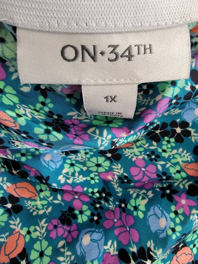 On 34th Trendy Plus Size Garden Floral Slip Skirt Women's 1X Tepid Teal Pull On