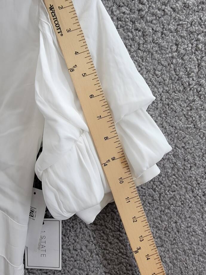 1.STATE V-Neck Tiered Bubble Puff Sleeve Mini Dress Women's XS White Back Zip