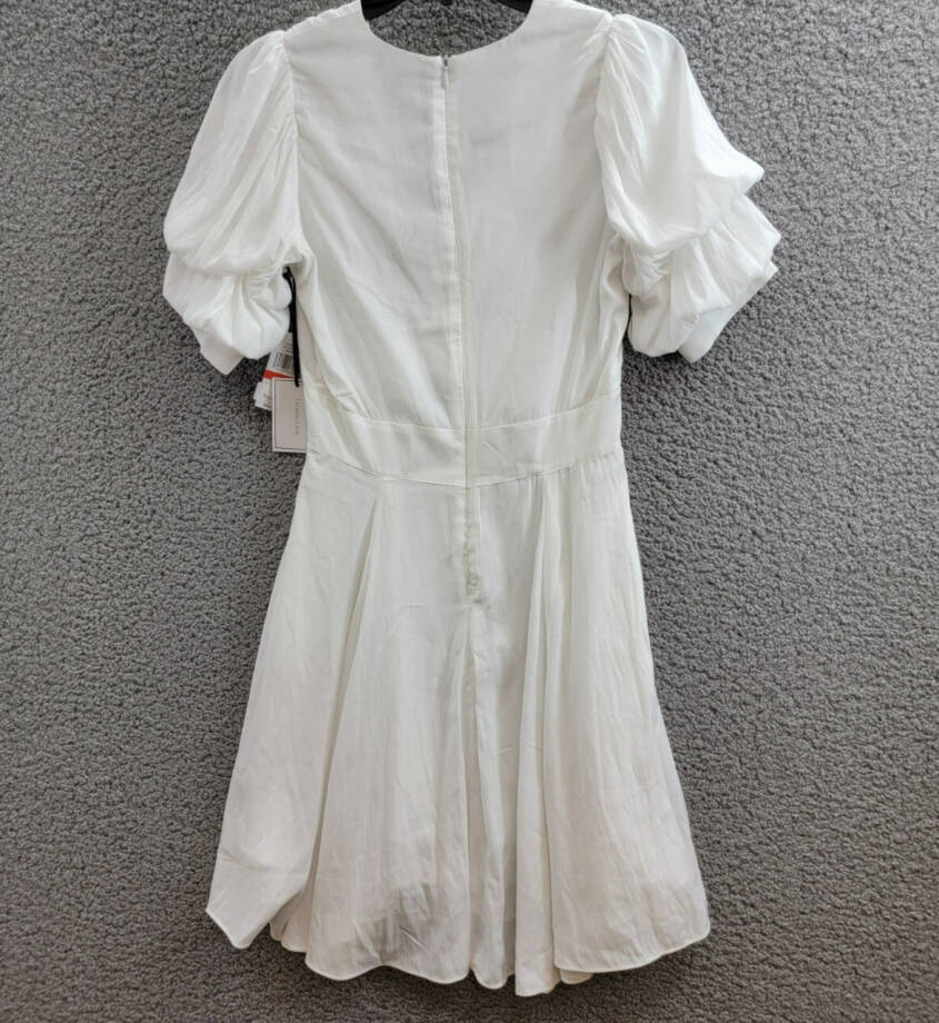 1.STATE V-Neck Tiered Bubble Puff Sleeve Mini Dress Women's XS White Back Zip