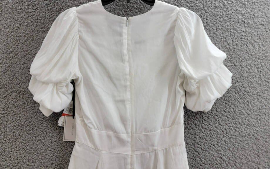 1.STATE V-Neck Tiered Bubble Puff Sleeve Mini Dress Women's XS White Back Zip