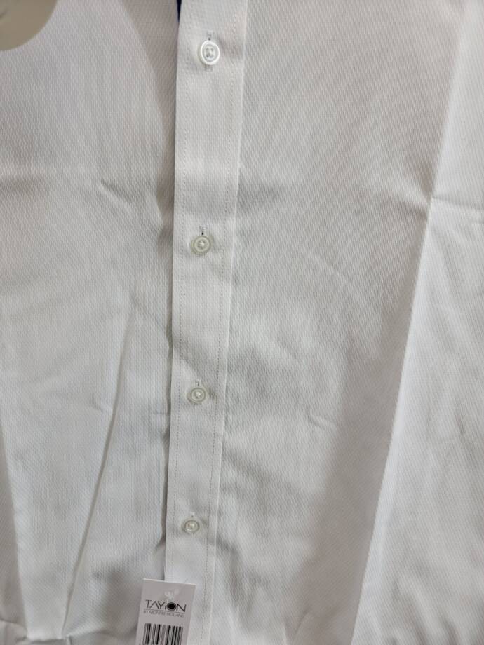 Tayion Collection Slim-Fit Blue Trim Solid Dress Shirt Men's 17-17.5 34-35 White