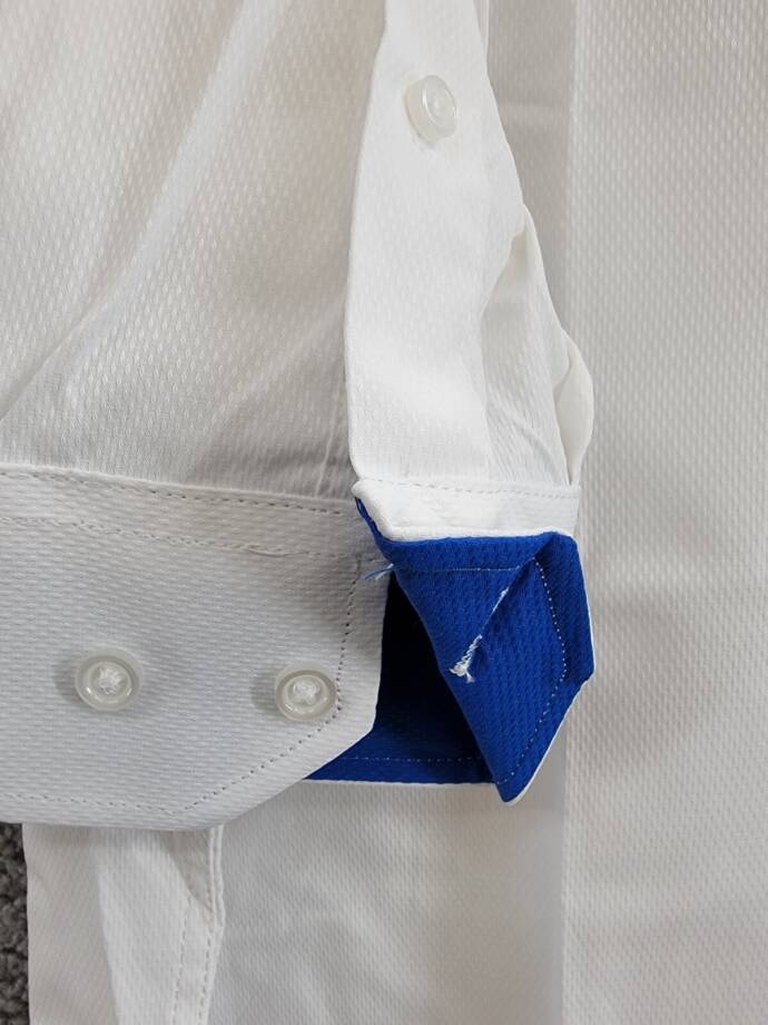 Tayion Collection Slim-Fit Blue Trim Solid Dress Shirt Men's 17-17.5 34-35 White