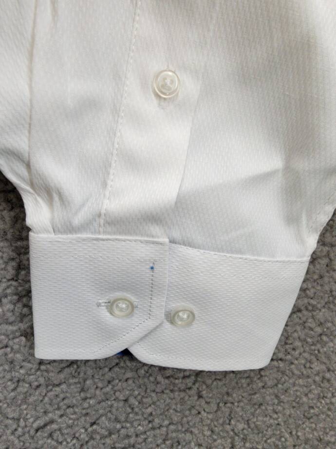 Tayion Collection Slim-Fit Blue Trim Solid Dress Shirt Men's 17-17.5 34-35 White