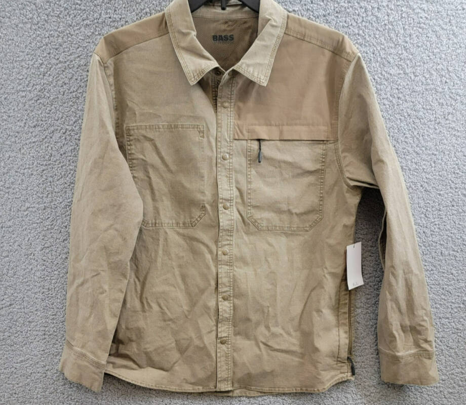 BASS OUTDOOR Ripstop Utility Shacket Men's S Teak Zip Pockets Snap Closure L/S