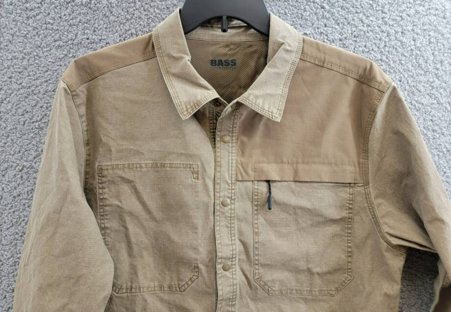 BASS OUTDOOR Ripstop Utility Shacket Men's S Teak Zip Pockets Snap Closure L/S