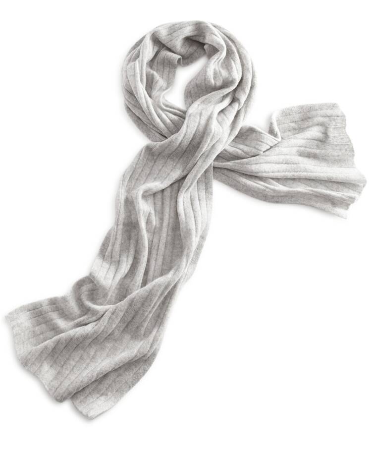 Charter Club Ribbed 100% Cashmere Scarf Women's One Size Ice Gray Heather