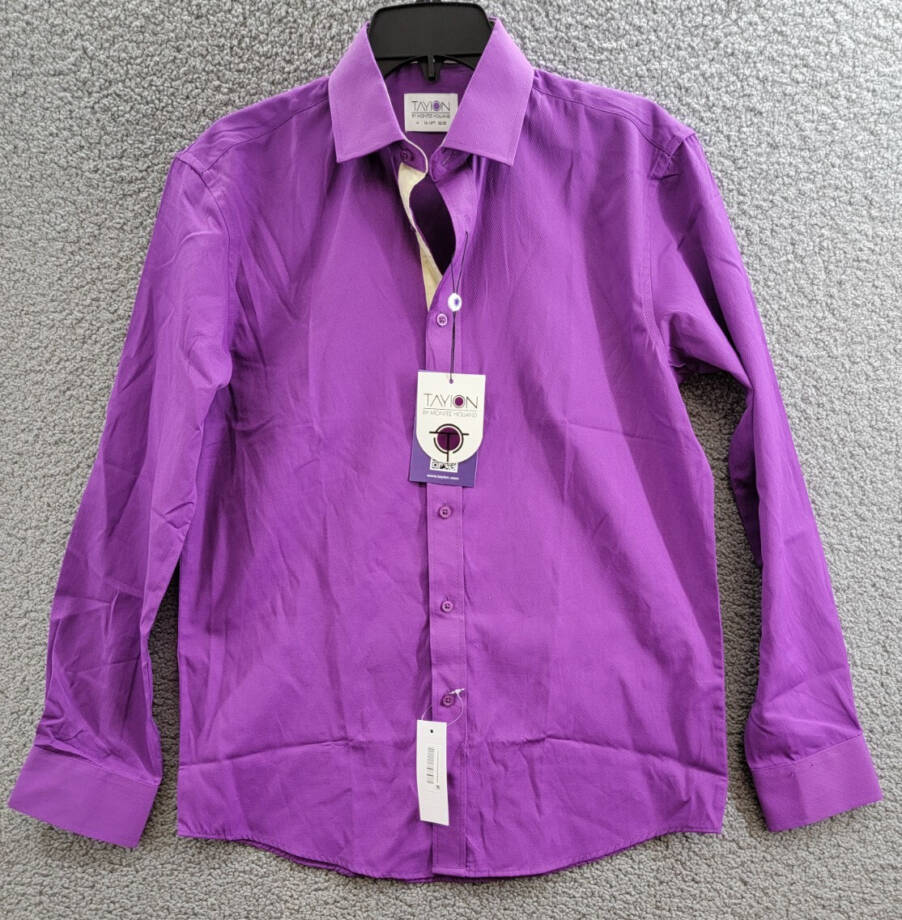 Tayion Collection Slim-Fit Solid Dress Shirt Men's M (15-15.5) 32/33 Purple/Gold