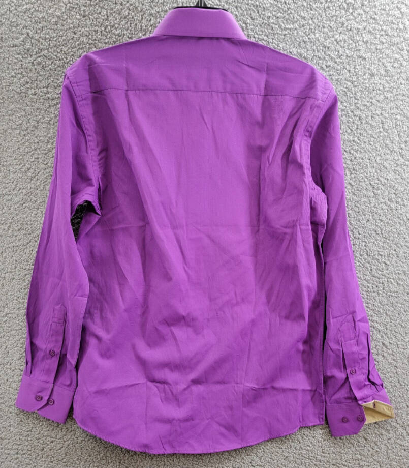 Tayion Collection Slim-Fit Solid Dress Shirt Men's M (15-15.5) 32/33 Purple/Gold