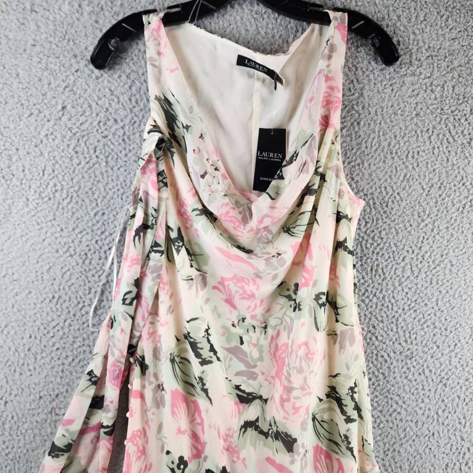 Lauren Ralph Lauren Tiered Ruffled A-Line Gown Women's 14 Cream/Pink Multi~