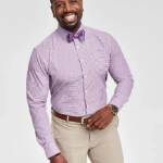 Tayion Collection Slim-Fit Plaid Dress Shirt Mens M (15-15.5) 34/35 Purple Multi