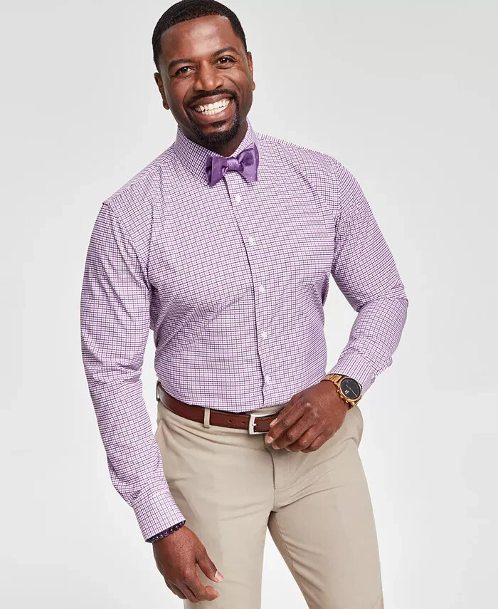 Tayion Collection Slim-Fit Plaid Dress Shirt Mens M (15-15.5) 34/35 Purple Multi