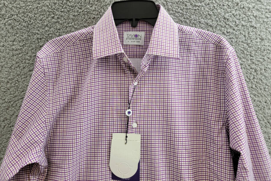 Tayion Collection Slim-Fit Plaid Dress Shirt Mens M (15-15.5) 34/35 Purple Multi