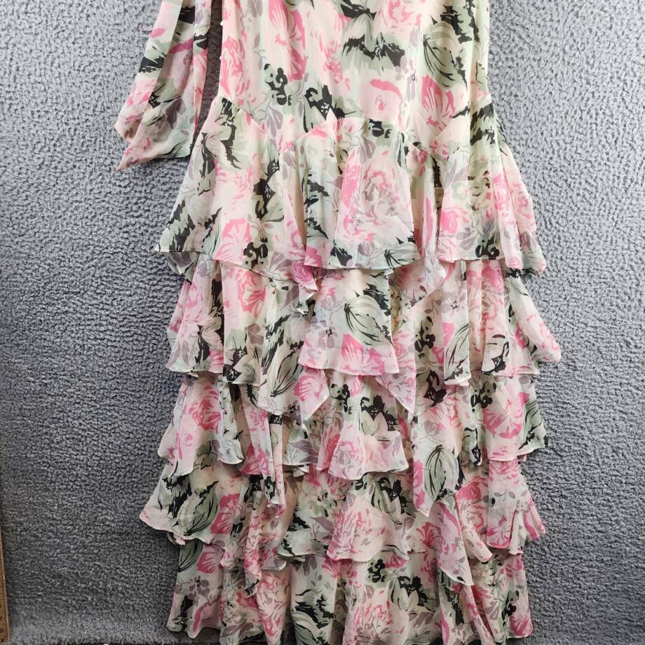 Lauren Ralph Lauren Tiered Ruffled A-Line Gown Women's 14 Cream/Pink Multi~