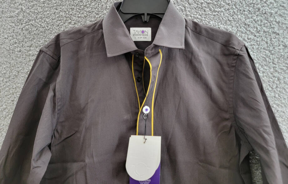 Tayion Collection Slim Fit Dress Shirt Men's M (15-15.5) 32/33 Black/Gold L/S