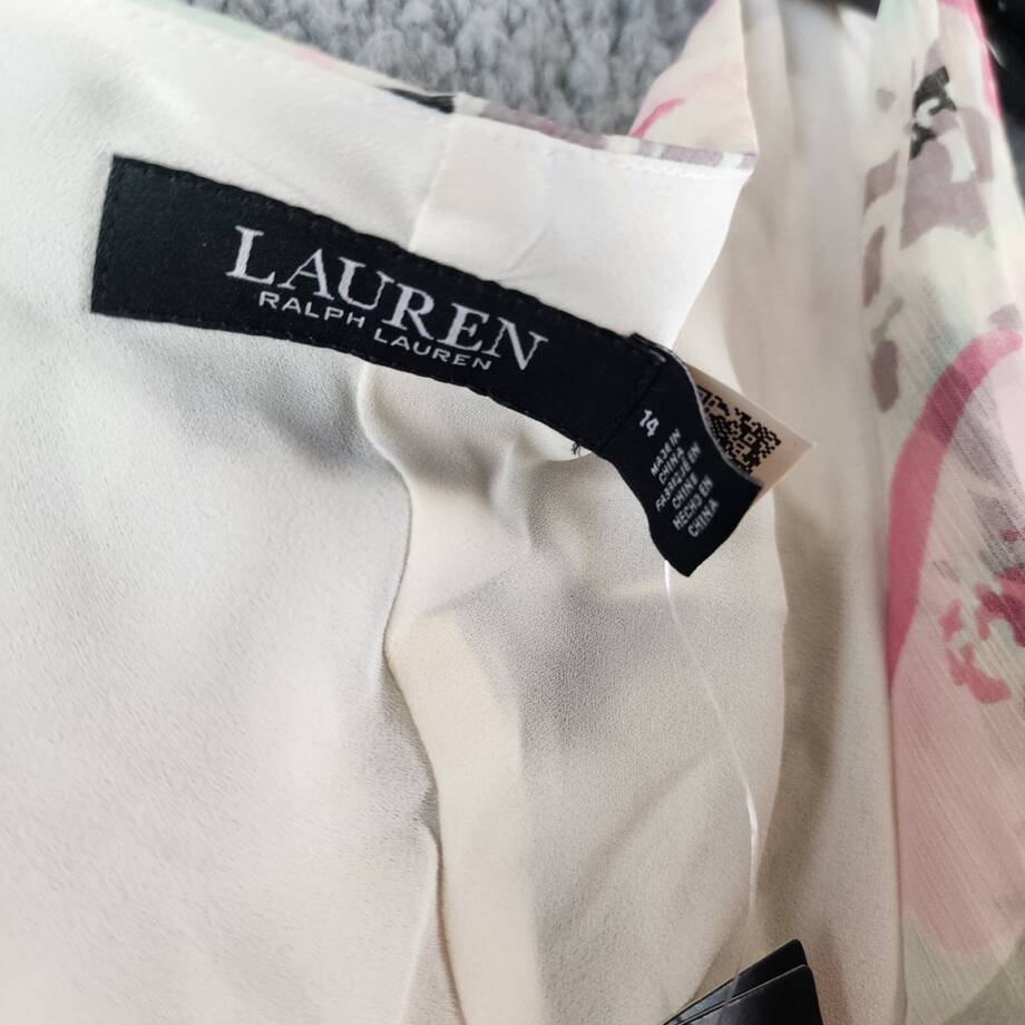 Lauren Ralph Lauren Tiered Ruffled A-Line Gown Women's 14 Cream/Pink Multi~