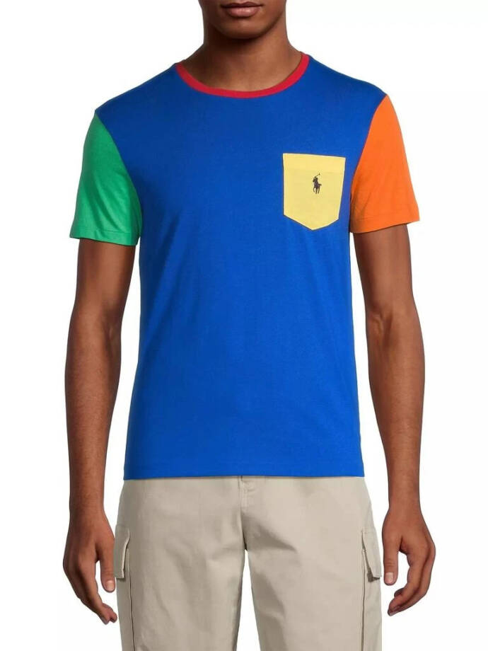 Polo Ralph Lauren Colorblock Cotton T-Shirt Men's S Heritage Blue Multi Pullover