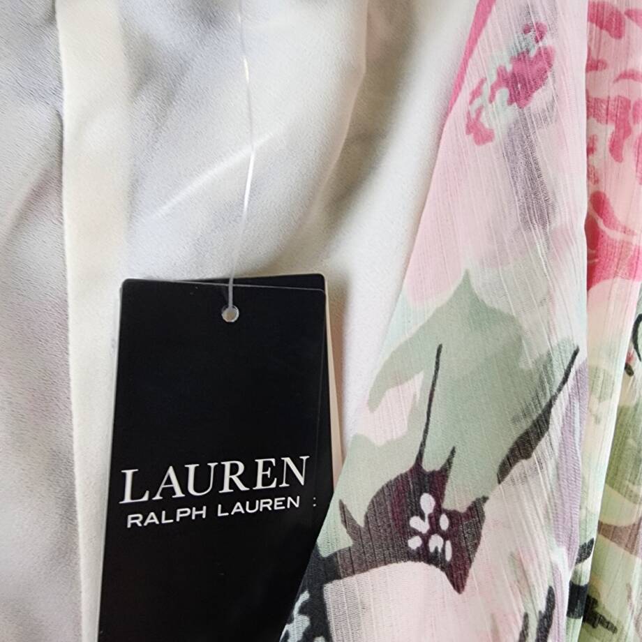 Lauren Ralph Lauren Tiered Ruffled A-Line Gown Women's 14 Cream/Pink Multi~