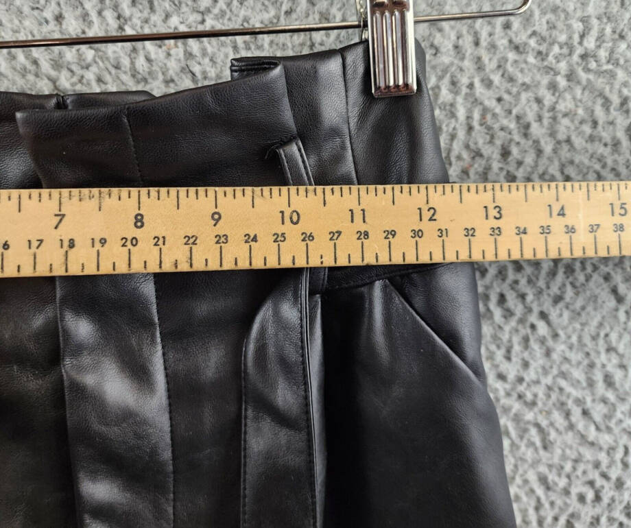 Lucy Paris Faux Leather Paperbag-Waist Pants Women's S Black Zip Fly Belt Loop