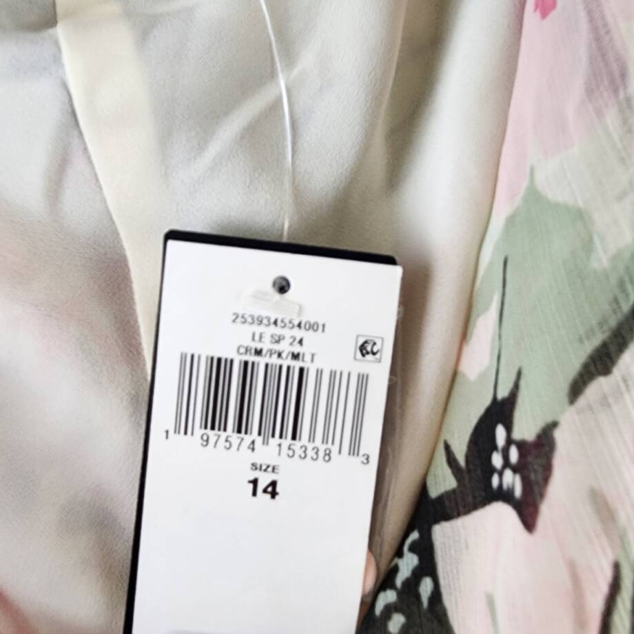 Lauren Ralph Lauren Tiered Ruffled A-Line Gown Women's 14 Cream/Pink Multi~