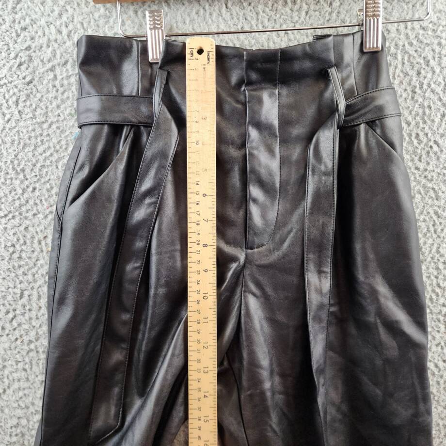 Lucy Paris Faux Leather Paperbag-Waist Pants Women's S Black Zip Fly Belt Loop