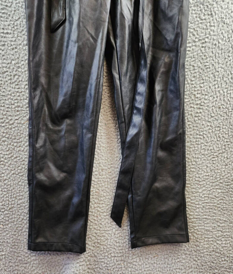 Lucy Paris Faux Leather Paperbag-Waist Pants Women's S Black Zip Fly Belt Loop