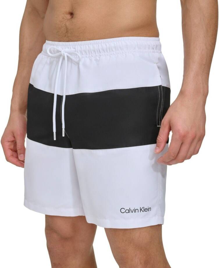 Calvin Klein Colorblocked 7" Swim Trunks Men's XL White/Black Elastic Waist