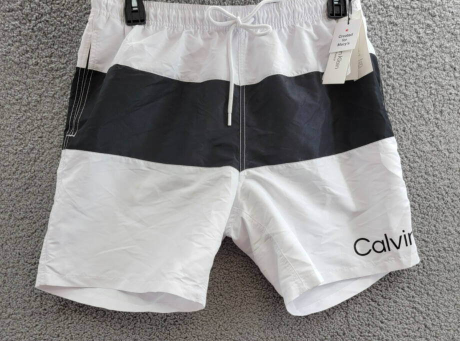 Calvin Klein Colorblocked 7" Swim Trunks Men's XL White/Black Elastic Waist
