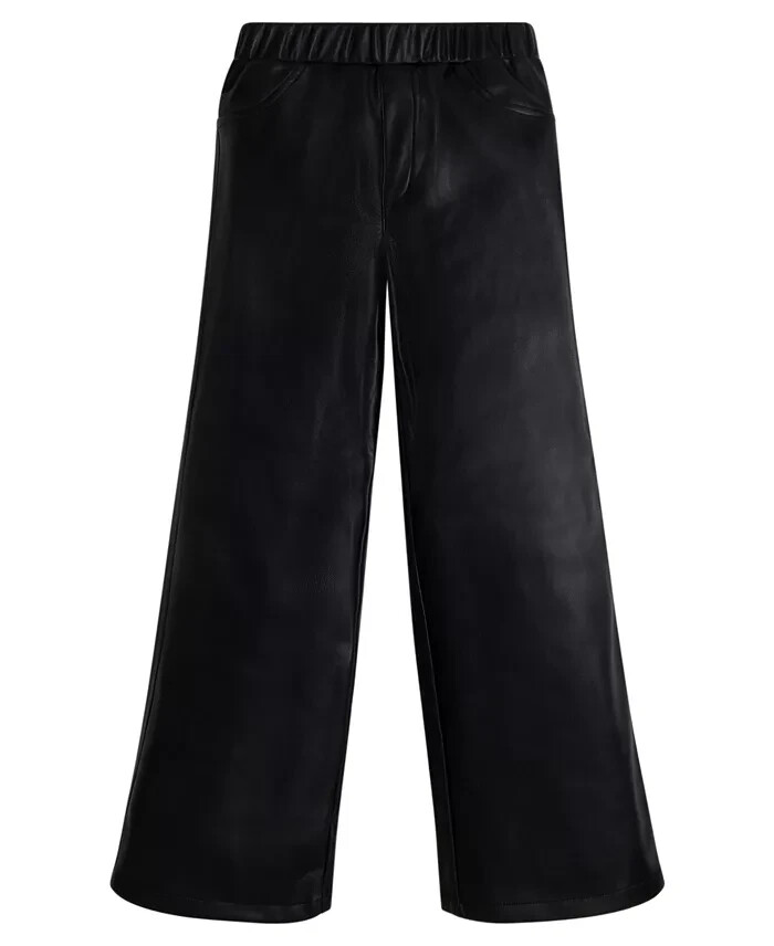 GUESS Soft Brushed Faux Leather Wide Leg Elastic Waist Pants Girls 16 Jet Black~