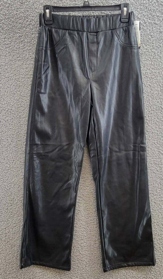 GUESS Soft Brushed Faux Leather Wide Leg Elastic Waist Pants Girls 16 Jet Black~