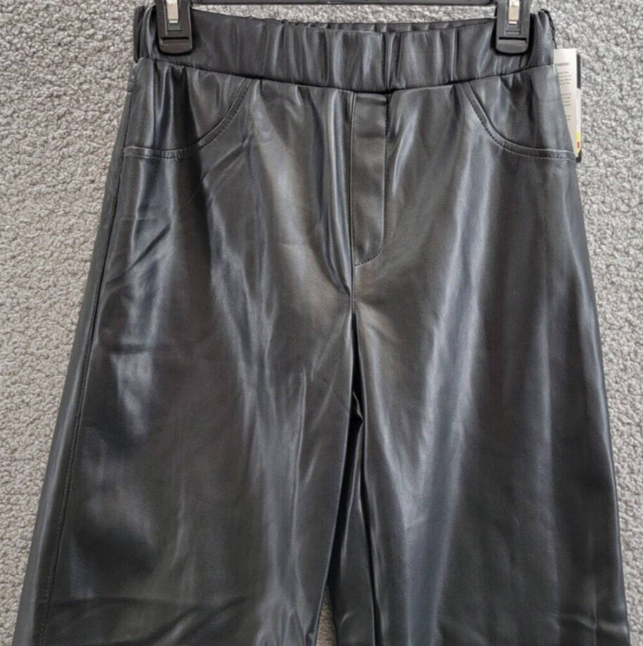 GUESS Soft Brushed Faux Leather Wide Leg Elastic Waist Pants Girls 16 Jet Black~