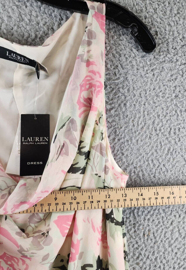 Lauren Ralph Lauren Tiered Ruffled A-Line Gown Women's 14 Cream/Pink Multi~
