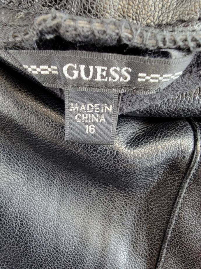 GUESS Soft Brushed Faux Leather Wide Leg Elastic Waist Pants Girls 16 Jet Black~