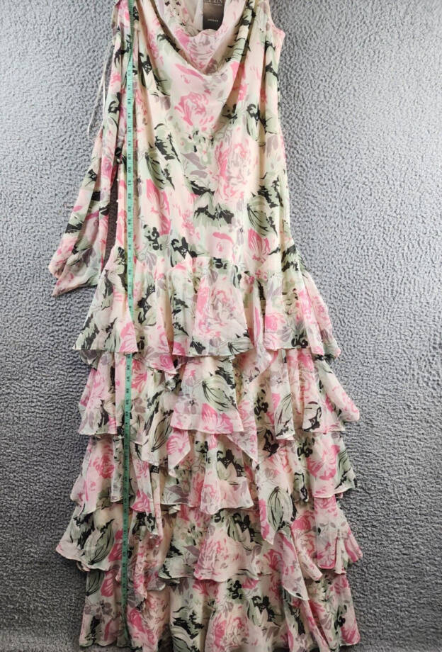 Lauren Ralph Lauren Tiered Ruffled A-Line Gown Women's 14 Cream/Pink Multi~