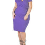 24seven Comfort Apparel Plus Size V-Neck Faux Wrap Dress Women's 2X Lilac S/S