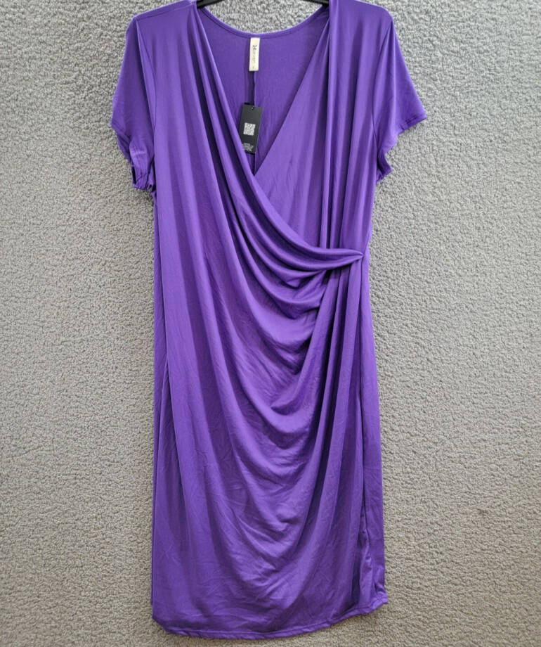 24seven Comfort Apparel Plus Size V-Neck Faux Wrap Dress Women's 2X Lilac S/S