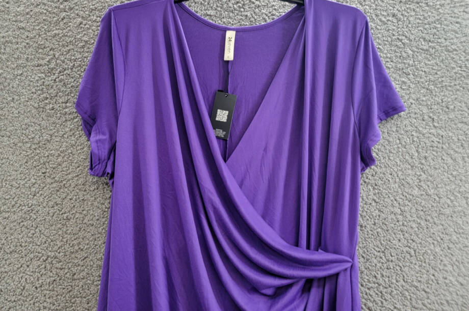 24seven Comfort Apparel Plus Size V-Neck Faux Wrap Dress Women's 2X Lilac S/S