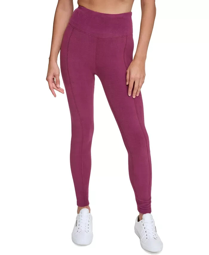 Calvin Klein High Waist Micro Fleece Pull-On Leggings Women's L Garnet Solid