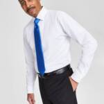 Tayion Collection Slim-Fit Blue Trim Solid Dress Shirt Men's XL 17-17.5 32-33