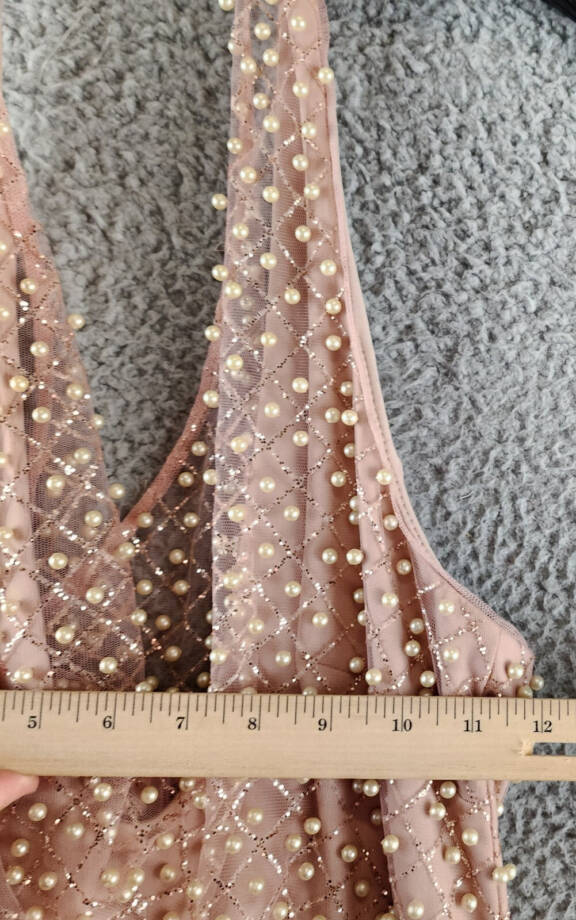 Liv Foster Pearl On Mesh Column Gown Women's 4 Pink Sleeveless Back Zip Closure~