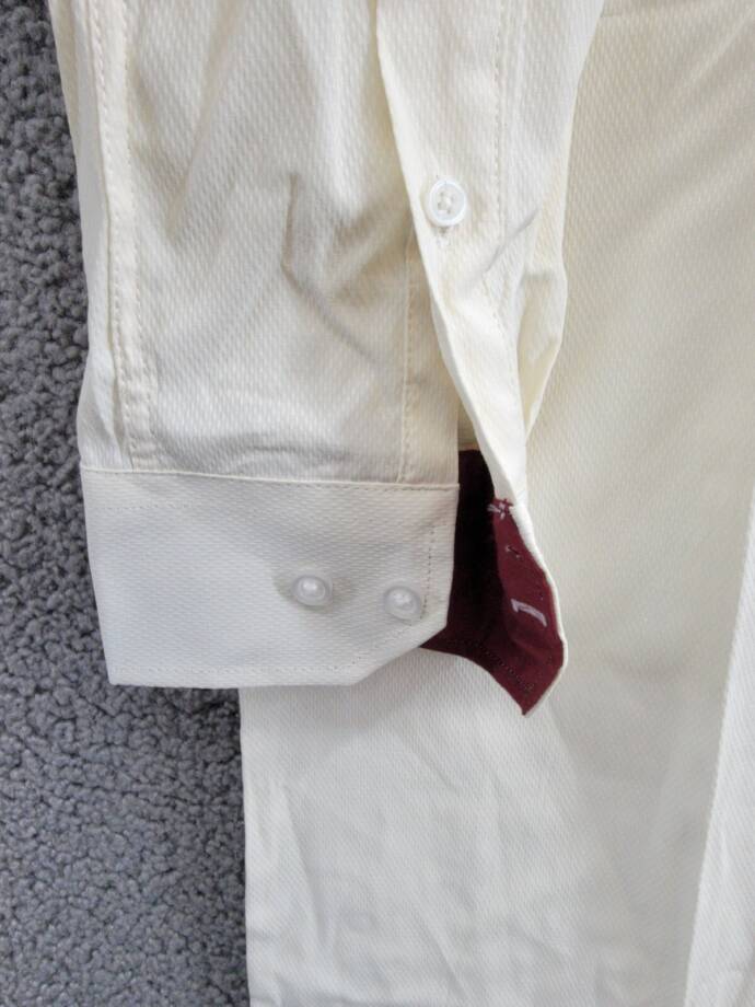 Tayion Collection Slim-Fit Creme Dress Shirt Men's M 15-15.2 34-35 Cream/Maroon