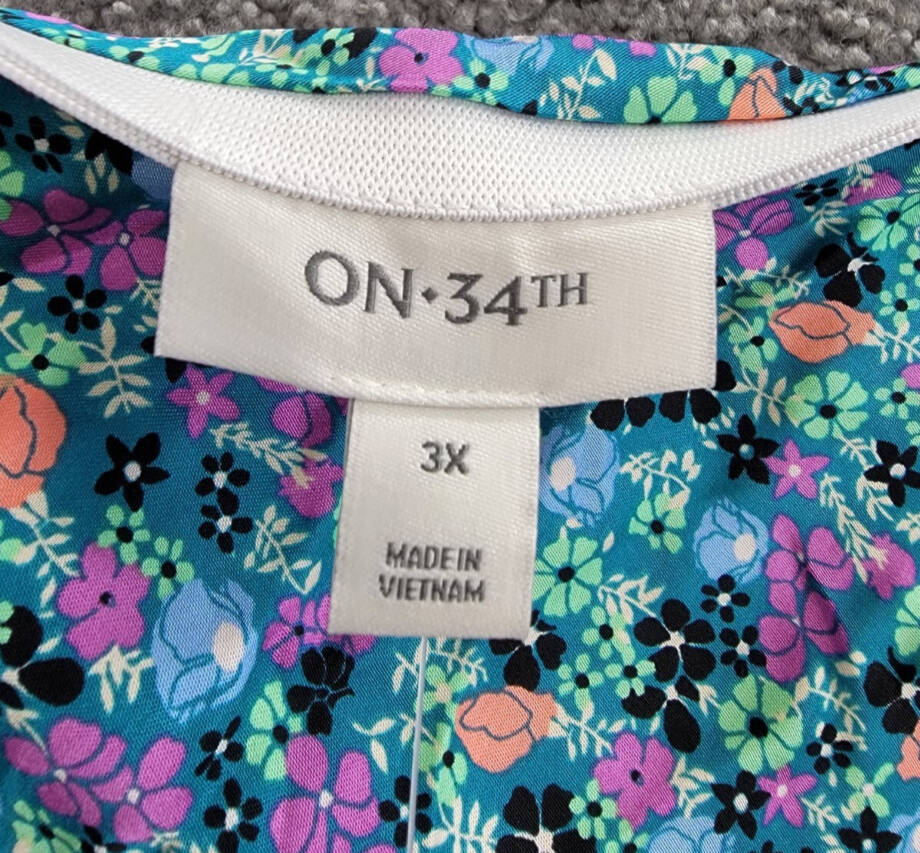 On 34th Plus Size Trendy Garden Floral Slip Skirt Women's 3X Tepid Teal Pulls On