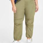 On 34th Plus Size Trendy Utility Pants Women's 1X Olivine Elastic Waist Pull-On~