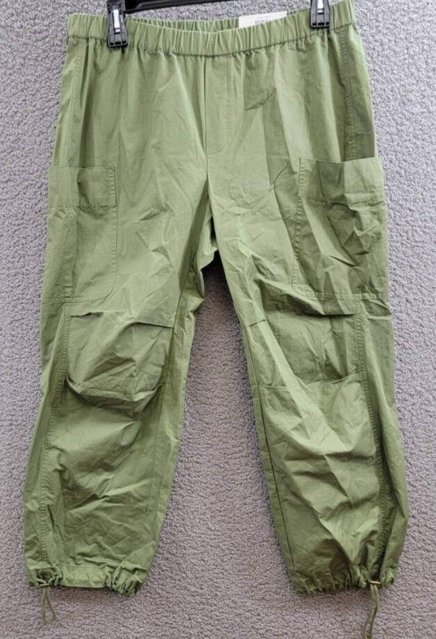 On 34th Plus Size Trendy Utility Pants Women's 1X Olivine Elastic Waist Pull-On~