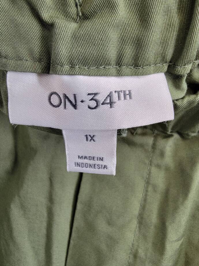 On 34th Plus Size Trendy Utility Pants Women's 1X Olivine Elastic Waist Pull-On~